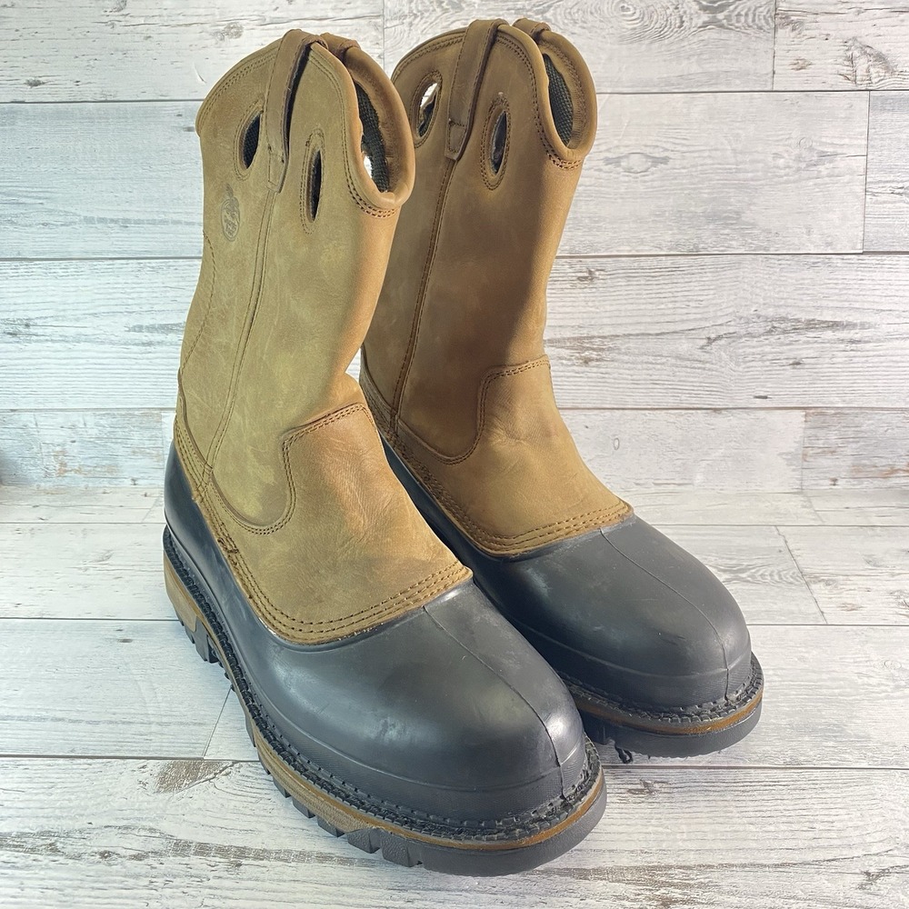 Georgia Boot Mud Dog Boots Mens 12 M Brown Leather Rubber Steel Toe Waterproof